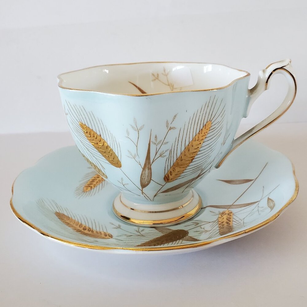 Vintage Queen Anne English Bone China Teacup and Saucer Set "Golden Wheat"